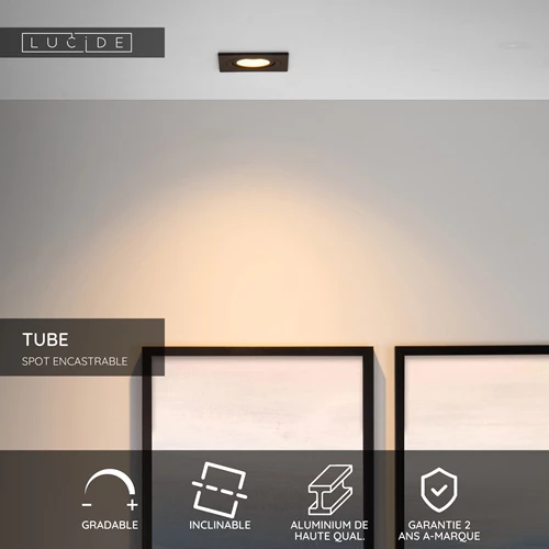 Lucide TUBE - Spot encastrable - 1xGU10 - Noir - USP